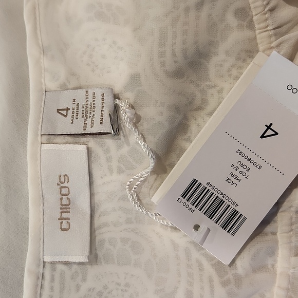 NWT Chico's Semi-sheer Lace Detail Button Up Top - Picture 6 of 6